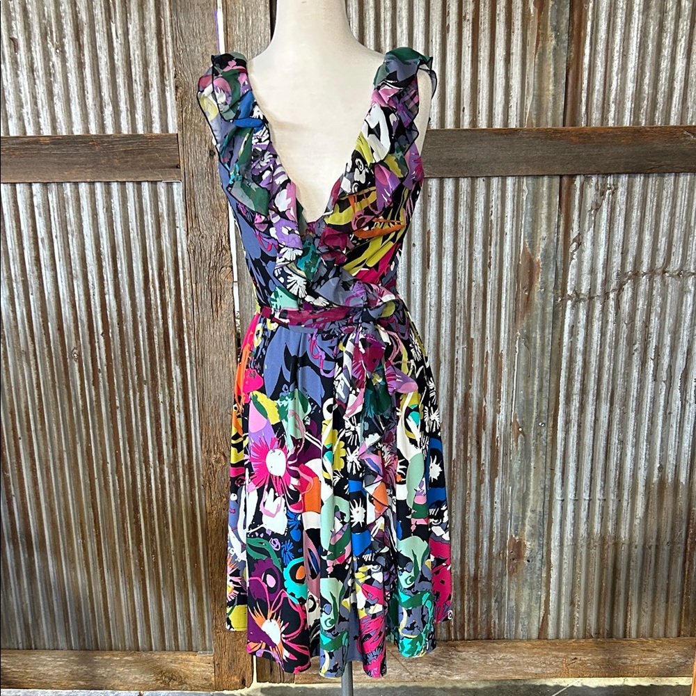 Suzi Chin for Maggy Boutique Colorful Floral Wrap Dress